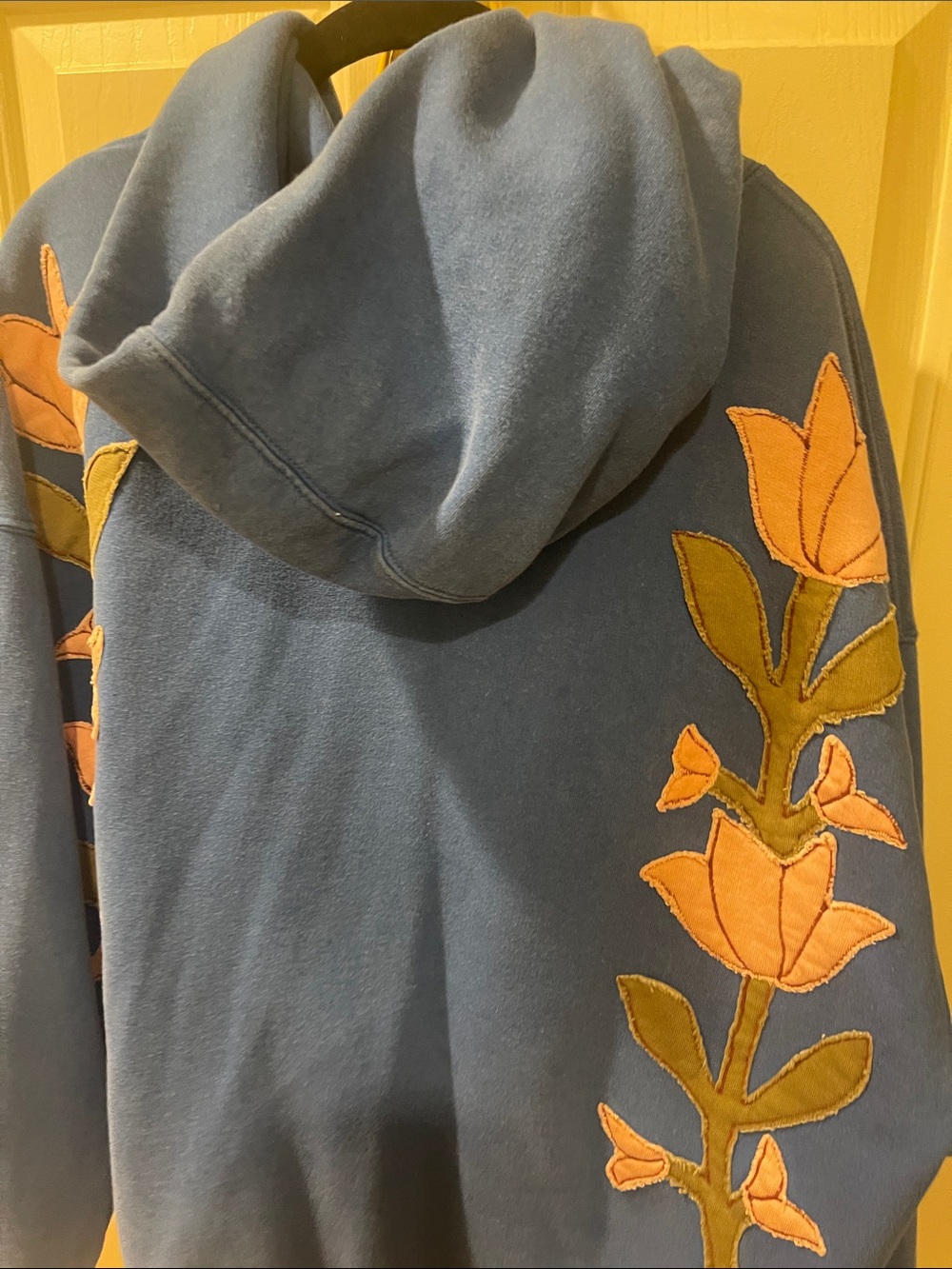 We The Free Blue Hoodie Sweater with Pink Floral Appliqués - Picture 4 of 5